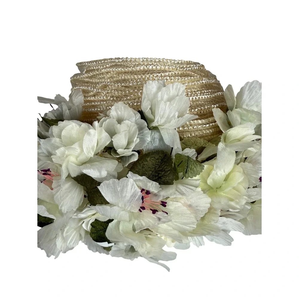 VINTAGE Schiaparelli Paris Floral Spring Hat Ivory Cream Flowers with Hat Box
